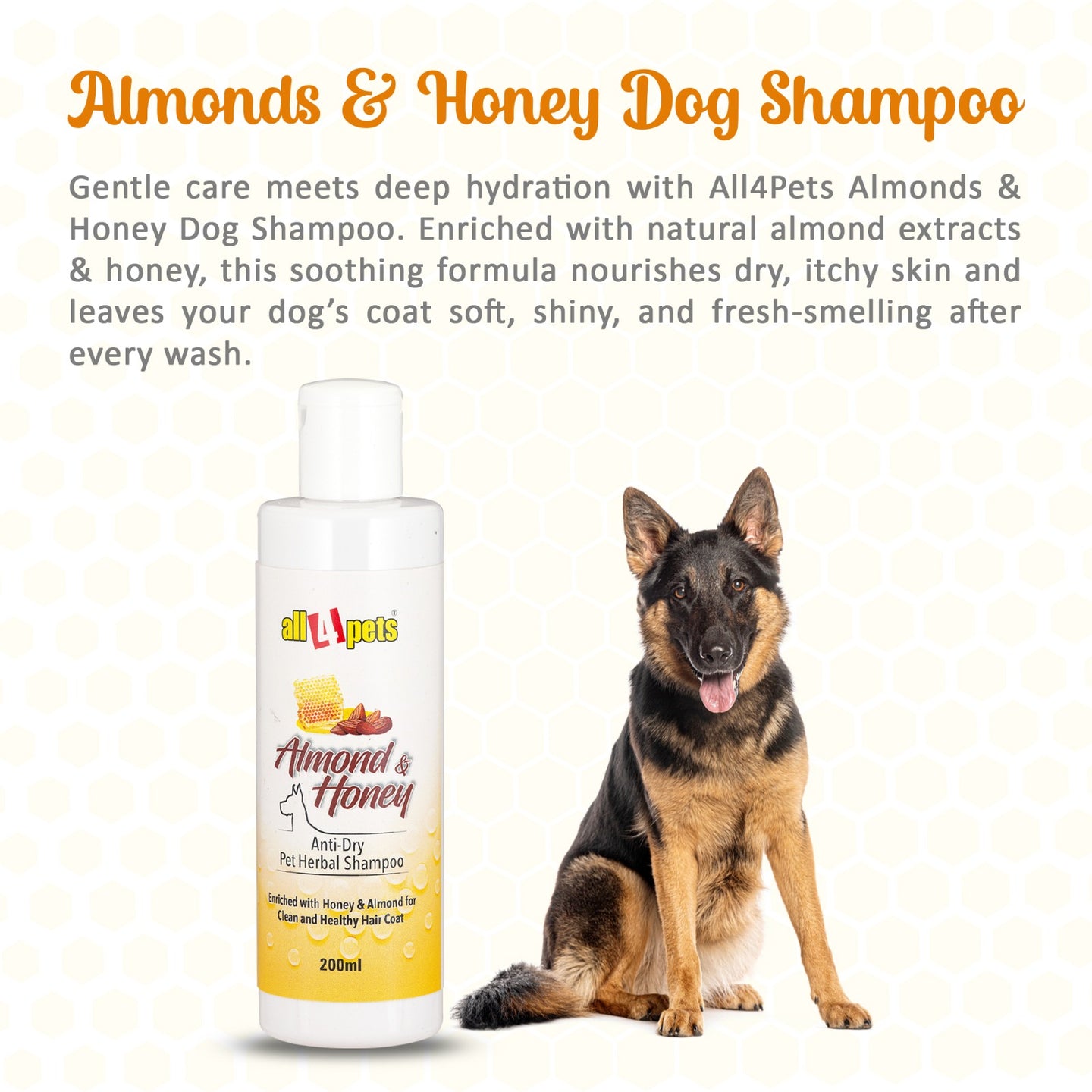 All4pets Almonds Honey Dog Shampoo-200ml
